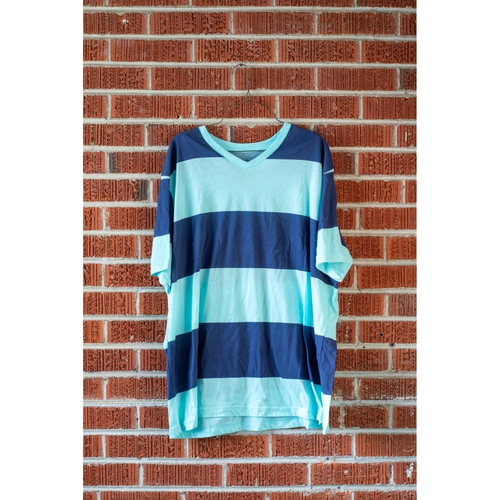 Ocean Pacific Mens V-Neck Striped T-Shirt Blue Navy Short Sleeve 2XL OM13Y109